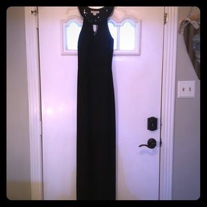 Black evening dress with jeweled neckline